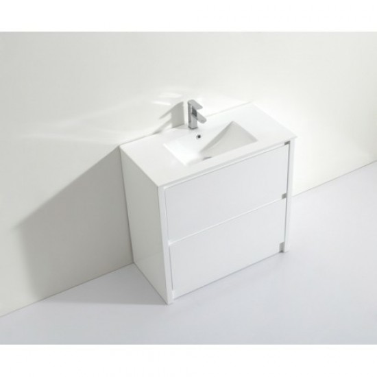 TB 750mm Gloss White Plywood Floor Standing Vanity With Ceramic Basin